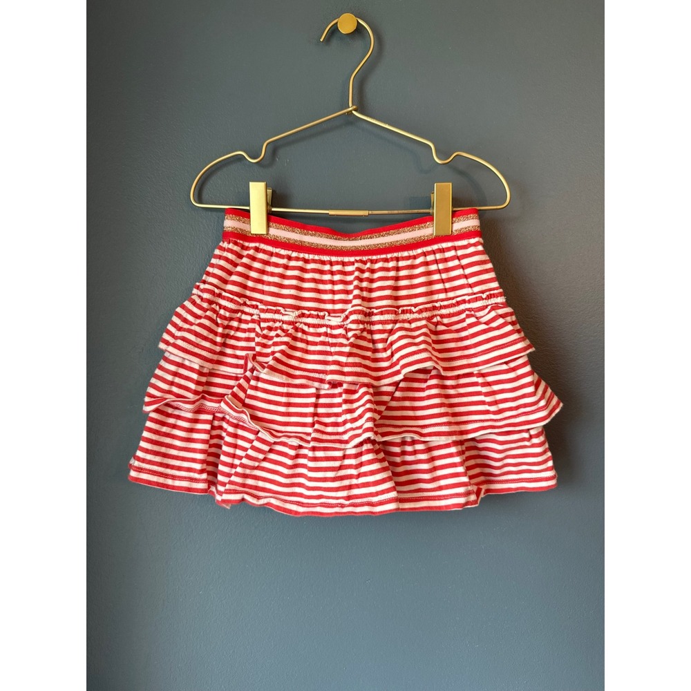 Boden Girls Red White Striped Ruffle Skort Gold Glitter Waistband 5-6Y 116cm